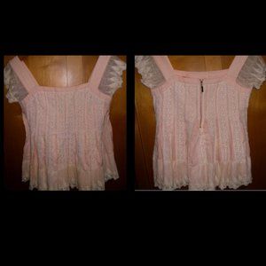 Victorian Anthropologie Miss Minuet Pink Lace Baby Doll Top Womens Size S